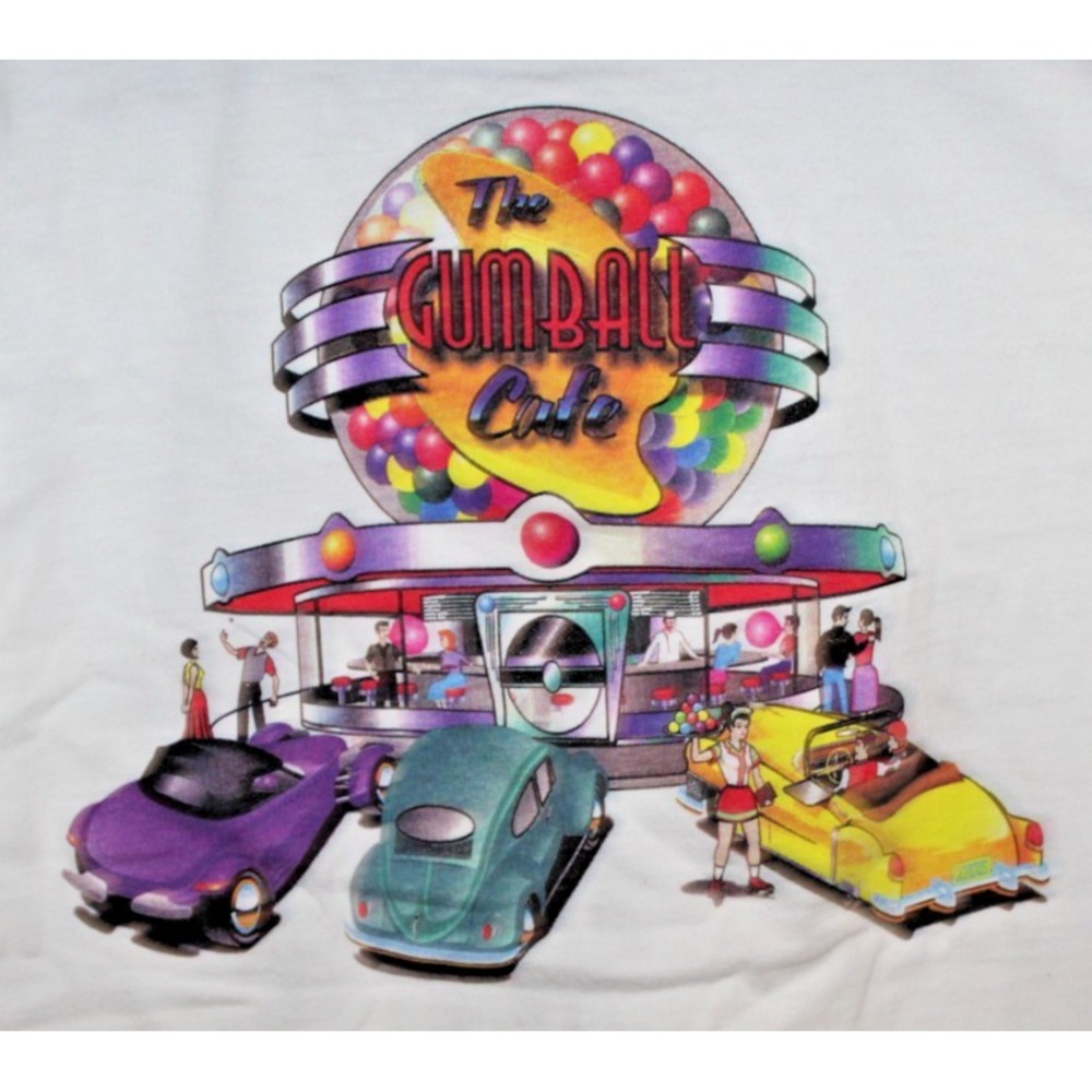 Global Gumball Cafe T Shirt Mens L White Graphic Back Print Y2K Streetwear Tee